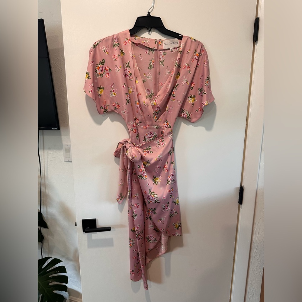 Charles Henry Pink Floral Asymmetrical Dress